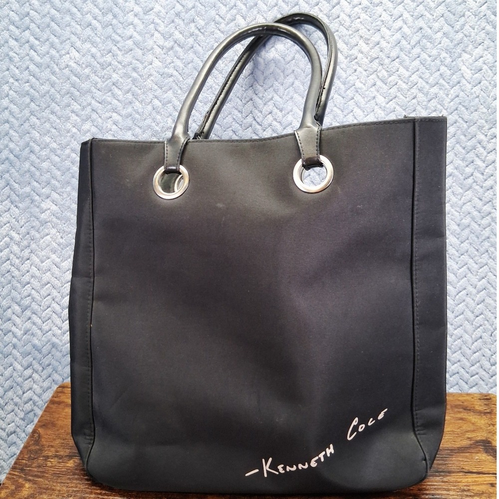 Kenneth Cole Black Nylon Tote Bag Grommet Shoulder Bag Minimalist Travel Work